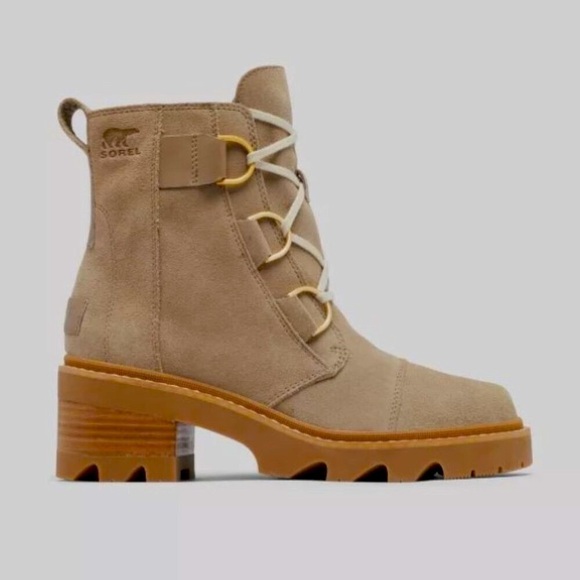 Sorel JOAN NOW Lace Boot Omega Taupe Suede Platform Waterproof Size 8 NWT - Picture 1 of 14